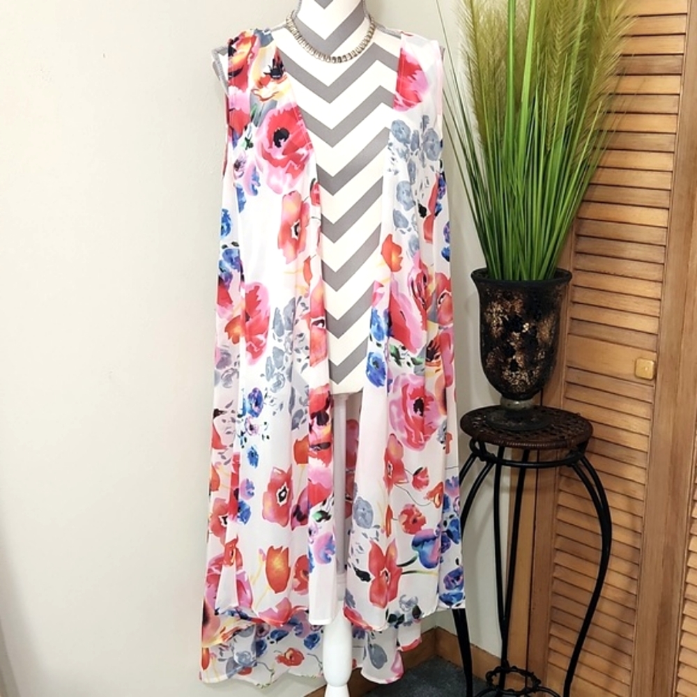 Zury Sleeveless Floral Duster Cardigan Coverup